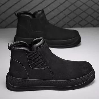 Мужские ботинки челси, повседневная мужская обувь на осень-зиму, сохраняющая тепло для прогулок на свежем воздухе, износостойкая, высококачественная, нескользящая, мужская обувь 39 чёрный