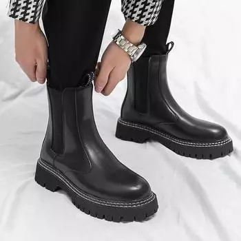 Мужские ботинки челси с круглым носком, мужские ботинки на каблуках и рукавах, ботильоны, мужская кожаная обувь, дизайнерские мужские туфли, деловые ботинки ручной работы 38