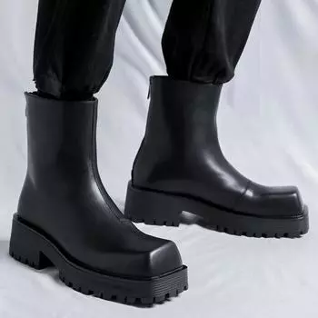Мужские ботинки челси с квадратным носком, высокие кожаные ботинки на толстой подошве, роскошные дизайнерские ботинки с квадратным носком, модные тенденции для мужчин 38 чёрный