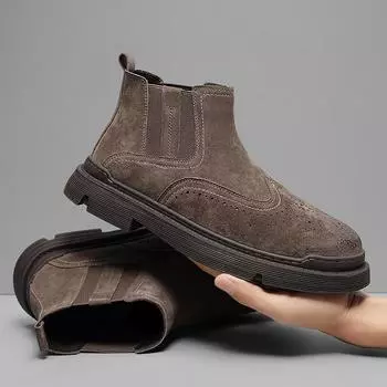 Мужские ботинки челси в британском ретро-стиле — замшевые, дышащие, средней высоты, повседневные ботинки в стиле Мартин из натуральной кожи на осень. 43