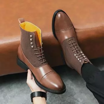 Мужские ботинки «Челси» в стиле вестерн, британские ботинки «Мартин», высокие мужские ботинки в стиле ретро для мужчин, молодежные ботинки Tooling Boots Medium Tube 38 коричневый