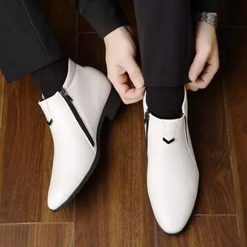 Мужские ботинки чукка, повседневные ботинки челси, удобные ботильоны, ретро-ботинки средней высоты, деловые рабочие туфли для мужчин, короткие ботинки с застежкой-молнией и острым носком 39 чёрный