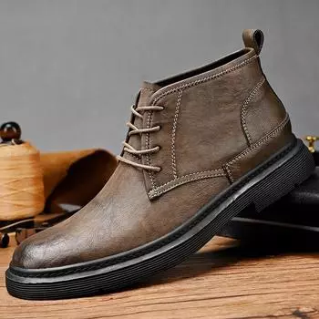 Мужские ботинки чукка, повседневные модельные ботильоны, кожаная обувь средней высоты для мужчин, классическая мужская деловая рабочая обувь 39 чёрный