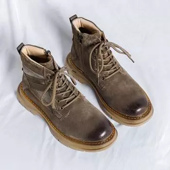 Мужские ботинки для мотокросса из натуральной кожи, высокие ботинки, модные мужские ботинки с боковой молнией, нескользящая мужская обувь для отдыха в стиле панк 38