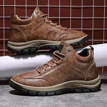 Мужские ботинки для прогулок на открытом воздухе, повседневная обувь, удобные кожаные кроссовки для мужчин, новинка 2024 года, мужские резиновые туфли на плоской подошве, ботильоны для мужчин, ботинки 39 коричневый