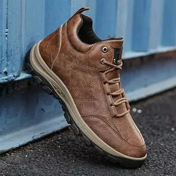 Мужские ботинки для прогулок на открытом воздухе, повседневная обувь, удобные кожаные кроссовки для мужчин, новинка 2024 года, мужские резиновые туфли на плоской подошве, ботильоны для мужчин, ботинки 39 коричневый