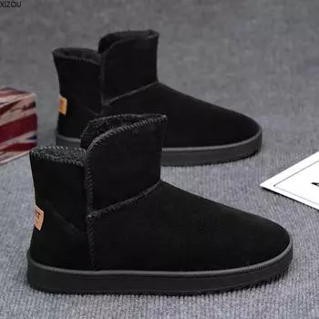 Мужские ботинки для снега, сохраняющие тепло, простые зимние туфли для пар, легко моющиеся, нескользящие, сохраняющие тепло, мужские туфли без застежек, взрывной стиль, новые 36 чёрный