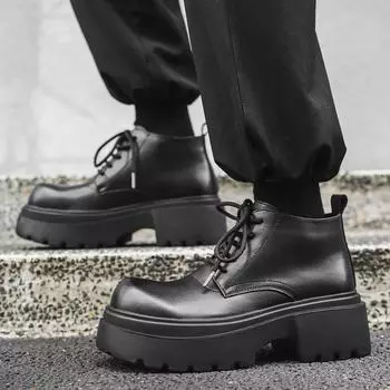 Мужские ботинки до щиколотки из натуральной кожи в британском стиле, зимние противоскользящие ботинки на платформе для мотоцикла, высококачественные роскошные ботинки с круглым носком 38