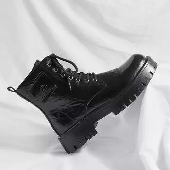 Мужские ботинки до середины голени с толстой подошвой, высокие, со шнуровкой, из натуральной кожи, для мотоциклистов, стильная повседневная обувь для отдыха и прогулок 38