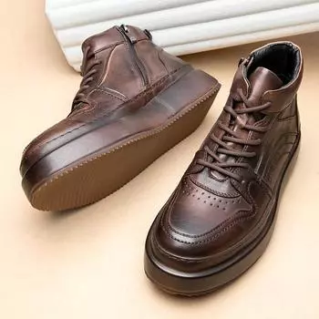 Мужские ботинки European Station Trendy Brand, осенне-зимние, дышащие, высокие, универсальные, мужские, для сноуборда, повседневная мужская обувь из натуральной кожи 38 чёрный