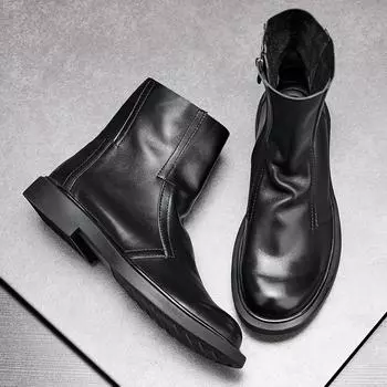 Мужские ботинки из британской кожи с круглым носком из коровьей кожи, черные, средние, с застежкой-молнией, универсальные, мужские ботинки Martin 38