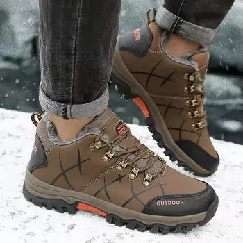 Мужские ботинки из хлопка, плюшевые мужские кроссовки, водонепроницаемые, нескользящие, для ходьбы, скалолазания, охоты, теплые походные ботинки 39 хаки