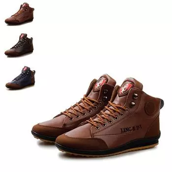 Мужские ботинки из искусственной кожи, модная повседневная весенне-осенняя спортивная обувь на плоской подошве со шнуровкой и высоким берцем 39 коричневый/красный
