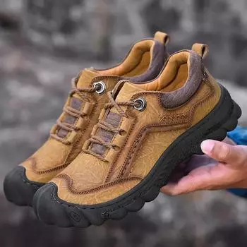 Мужские ботинки из коровьей кожи, нескользящие спортивные ботинки для активного отдыха, утолщенные ботинки для альпинизма с низким верхом, короткие ботинки 39 чёрный