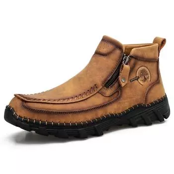 Мужские ботинки из натуральной кожи большого размера, удобные ботильоны для мужчин, повседневная обувь, осенне-зимняя мужская обувь 38 хаки