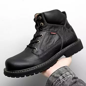 Мужские ботинки из натуральной кожи, британская мода, высокие ботинки до щиколотки, на шнуровке, с круглым носком, повседневная обувь для инженеров, мужские ретро-ботинки для мотоциклистов 45