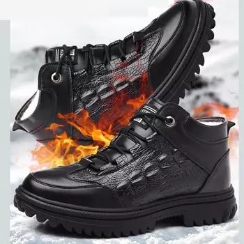 Мужские ботинки из натуральной кожи, деловая повседневная обувь, мужские шерстяные теплые хлопковые мужские зимние ботинки на открытом воздухе 38 чёрный