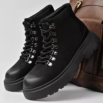 Мужские ботинки из натуральной кожи для отдыха на открытом воздухе, дизайнерские удобные тактические ботинки с толстой подошвой, модная нескользящая рабочая обувь, кроссовки на шнуровке 38 чёрный