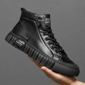 Мужские ботинки из натуральной кожи, мотоциклетные ботинки, роскошные качественные мужские ботильоны, бархатные водонепроницаемые туфли на толстой подошве, мужские кроссовки 38 чёрный