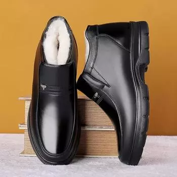 Мужские ботинки из натуральной кожи, очень теплые мужские ботильоны, шерстяные зимние ботинки, модельная обувь, зимняя обувь, мужская повседневная обувь 38 чёрный