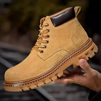 Мужские ботинки из натуральной кожи, осенне-зимние качественные ботильоны, размер 38–44, сохраняющая тепло обувь для мужчин, Hombres Botas 38 жёлтый