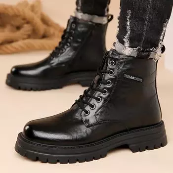 Мужские ботинки из натуральной кожи, повседневная обувь, универсальные дизайнерские роскошные ботинки на платформе для байкеров, ковбойские ботинки «Челси» 38 чёрный