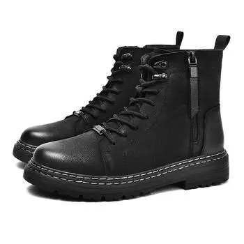 Мужские ботинки из натуральной кожи с круглым носком, классические рабочие ботинки в британском стиле на плоской подошве, уличные нескользящие ботинки для мотокросса, обувь для ходьбы 38 чёрный
