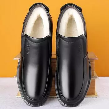 Мужские ботинки из натуральной кожи, шерсти, хлопка, теплые зимние, с флисовой подкладкой и утолщенные, нескользящие, мягкие, мужские ботинки 38 чёрный