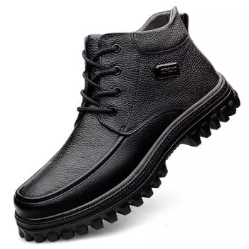 Мужские ботинки из натуральной кожи. Удобные теплые зимние ботильоны. Деловые кожаные ботинки. 38 чёрный