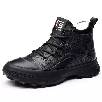 Мужские ботинки из натуральной кожи, зимние теплые удобные нескользящие мужские зимние ботинки из натуральной коровьей кожи, Zapatos De Hombre 44 чёрный