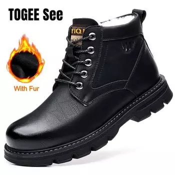 Мужские ботинки из натуральной кожи, зимние нескользящие ботинки для снега, повседневная обувь из шерсти и меха, мужские ботильоны, водонепроницаемые ботинки для снега 38