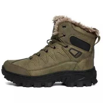 Мужские ботинки из натуральной кожи, зимние теплые ботинки для снега с мехом, повседневная обувь для походов на открытом воздухе, ботильоны, большой размер 48 D425 40 зелёный