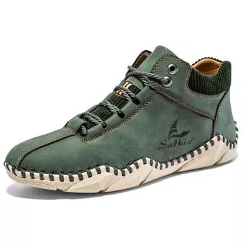 Мужские ботинки из спилка ручной работы. Мужские ботильоны. Мокасины. Мужская повседневная обувь. 38 коричневый