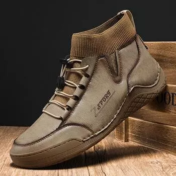 Мужские ботинки из спилка, зимние ботильоны ручной работы на меху, большие размеры 38–46, кроссовки для отдыха для мужчин, Hombres Botas 38 коричневый