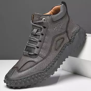 Мужские ботинки из спилковой кожи большого размера ручной работы, мужская обувь, удобные ботильоны для повседневной мужской обуви 38 чёрный