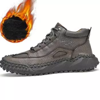 Мужские ботинки из спилковой кожи большого размера ручной работы, мужская обувь, удобные ботильоны для повседневной мужской обуви 38 серый