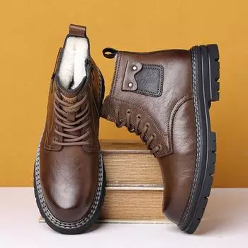 Мужские ботинки из высококачественной кожи, модные, на толстой подошве, для улицы, на шнуровке, для ходьбы, деловые, удобные, повседневные, зимние ботинки 38