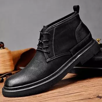 Мужские ботинки Классические ретро-деловые ботинки челси для мужчин Кожаные ботильоны Роскошные повседневные короткие ботинки Высокие мужские туфли 38 чёрный