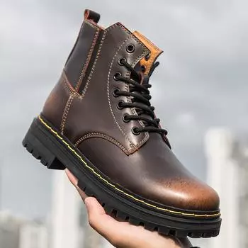 Мужские Ботинки Кожаная Повседневная Обувь Мужская Весна Осень Мужские Мотоциклетные Ботильоны Мужские Ботинки Винтаж из Спилка Коровьей Кожи Мужские Кроссовки 40