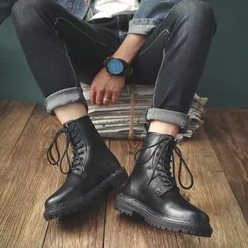 Мужские ботинки Martin Boots Men s British And Korean Version, универсальные мужские ботинки средней высоты, повседневные ботинки Military Boots Tide Shoes 6028-L 38
