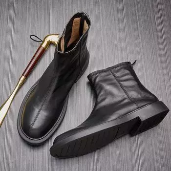 Мужские ботинки Martin, британские ботинки средней высоты из коровьей кожи на молнии, короткие ботинки Chelsea, повседневные кожаные ботинки с мягкой подошвой из натуральной кожи для мужчин 37