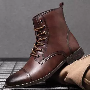 Мужские ботинки Martin Chelsea Brogue осень/зима — повседневные британские кожаные туфли средней высоты с бархатной подкладкой 47 чёрный