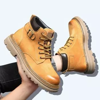 Мужские ботинки Martin из натуральной кожи — желтые, с толстой подошвой, ударопрочные, с высоким голенищем, в повседневном британском рабочем стиле. 42