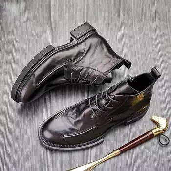 Мужские ботинки Martin из натуральной кожи — стиль британской весны, с застежкой-молнией, высокие, с круглым носком, модные универсальные деловые рабочие ботинки 43