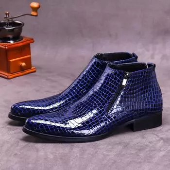 Мужские ботинки Martin из натуральной кожи с острым носком, тисненым узором и молнией 39 синий