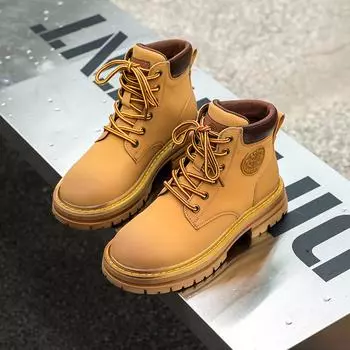 Мужские ботинки Martin из натуральной кожи в стиле ретро — повседневные универсальные желтые короткие ботинки на толстой подошве для пар на осень 2022 г. 39