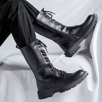 Мужские ботинки Martin из натуральной кожи – повседневные рыцарские ботинки в британском стиле, стильные мотоциклетные ботинки с толстой подошвой и молниями. 40 чёрный