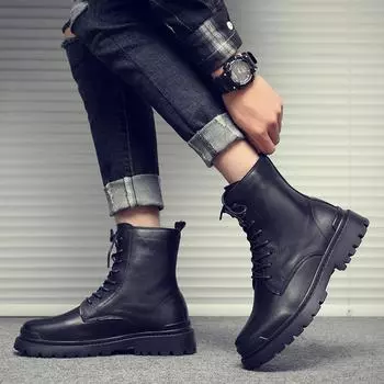 Мужские ботинки Martin, мужские ботинки Locomotive, флисовые термостойкие британские модные мужские ботинки, высокие кожаные ботинки M08-C 38 чёрный