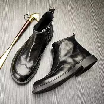 Мужские ботинки Martin на весну и осень с высоким берцем на молнии из кожи, кожаные ботинки с толстой подошвой и круглым носком, уличные ботинки для мужчин 38 чёрный