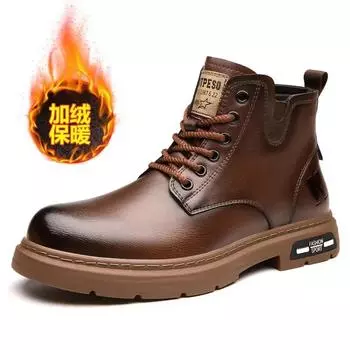 Мужские ботинки Модные мотоциклетные ботинки Высокие повседневные кожаные ботинки для мужчин Мягкие теплые зимние ботинки Ботинки на нескользящей платформе Botas 39 коричневый
